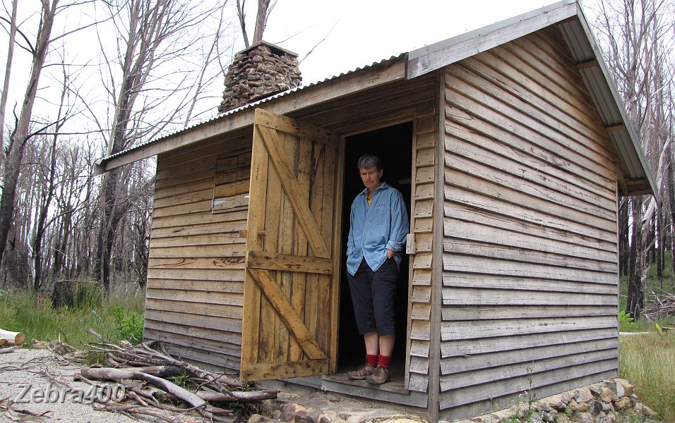 05-Heidi checks out the newly built Keppel Hut.JPG